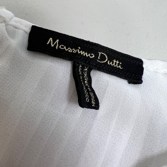 MASSIMO DUTTI White Short Sleeve Blouse With Sheer Pleated Top Size Medium - Picture 8 of 8